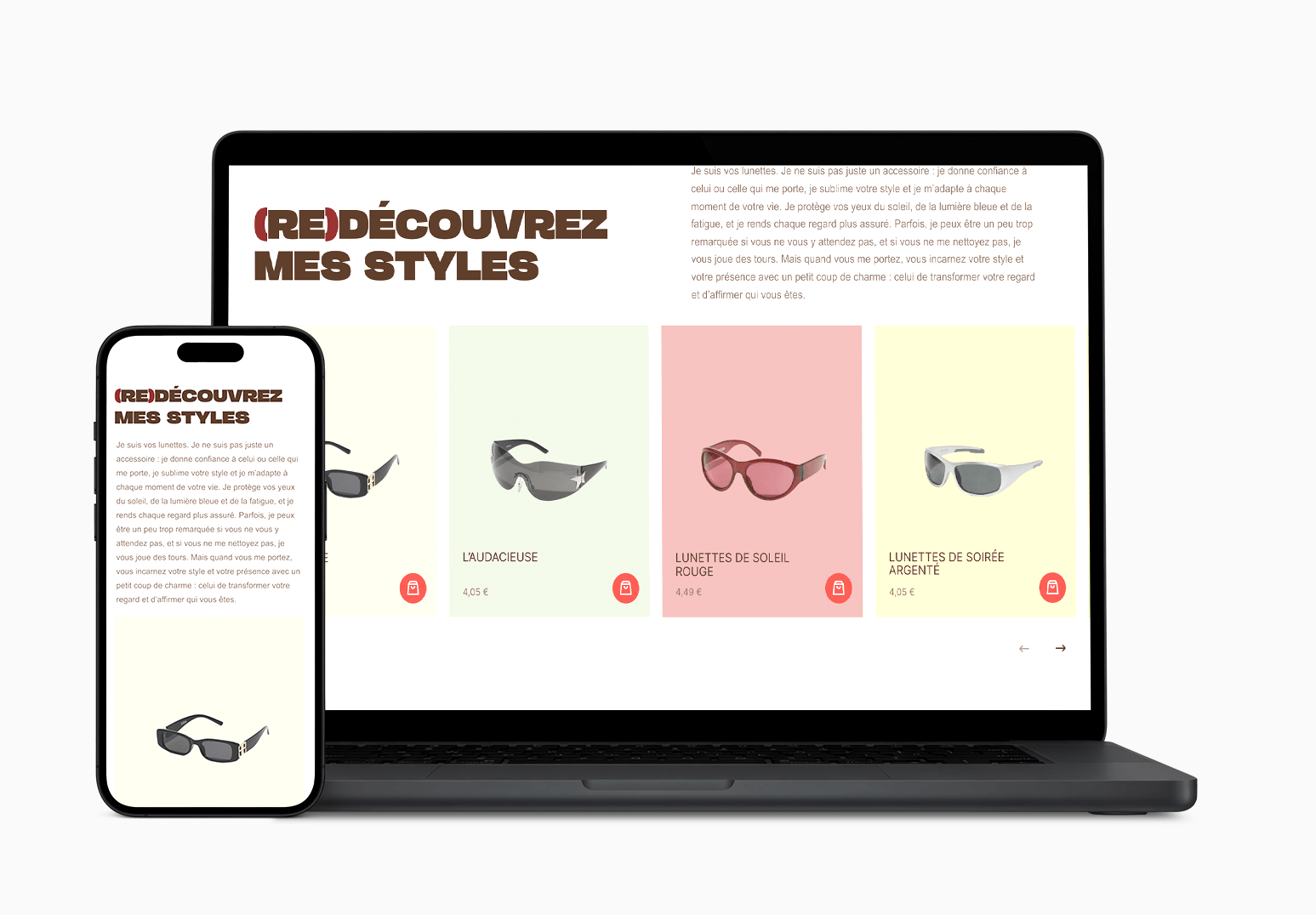 Visual from my website showing the section dedicated to eyewear