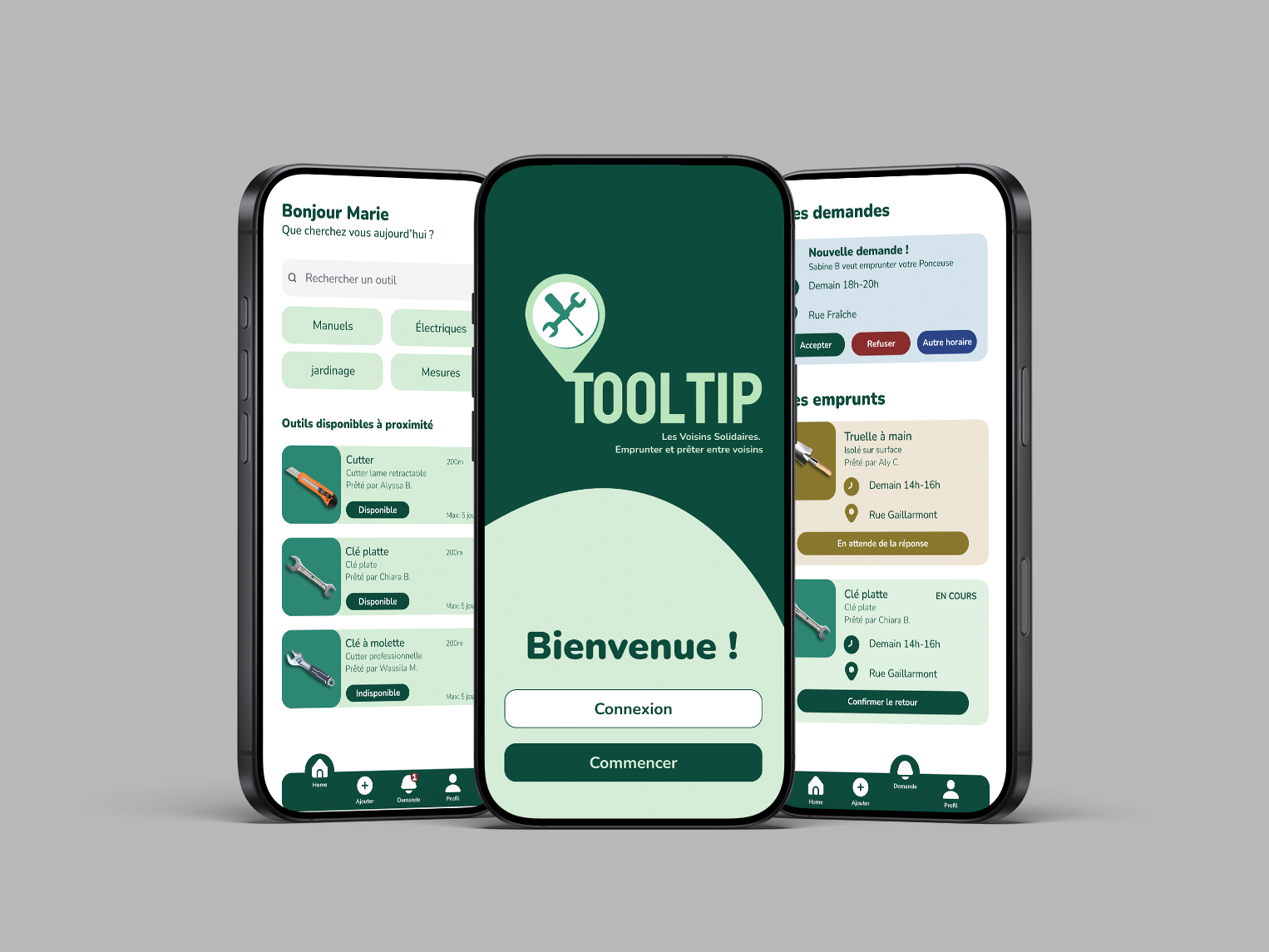 Visual of my app, Les Voisins Solitaires